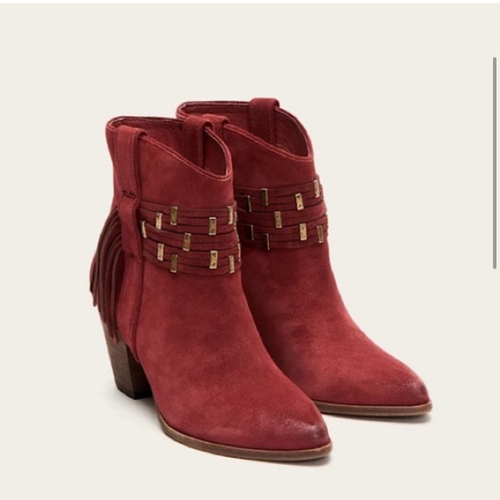 New With Tags - Frye - Red Suede Fringe Ankle Boots